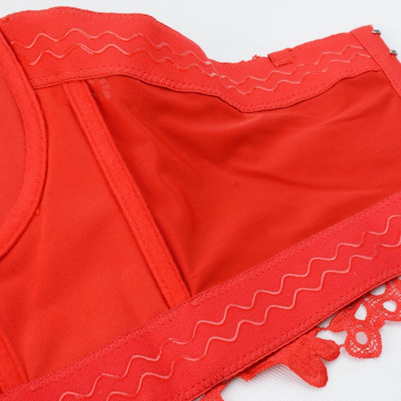 ELLACCI Women's Floral Lace Bustier Crop Top Gothic Corset Bra Tops Red Medium - Image 5